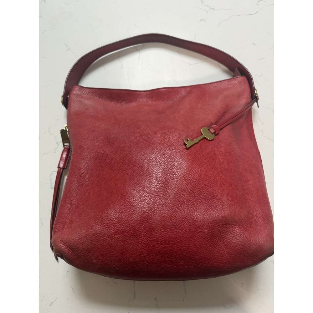 Fossil Maya Large Red Leather Hobo Bag Purse Missing Crossbody Strap